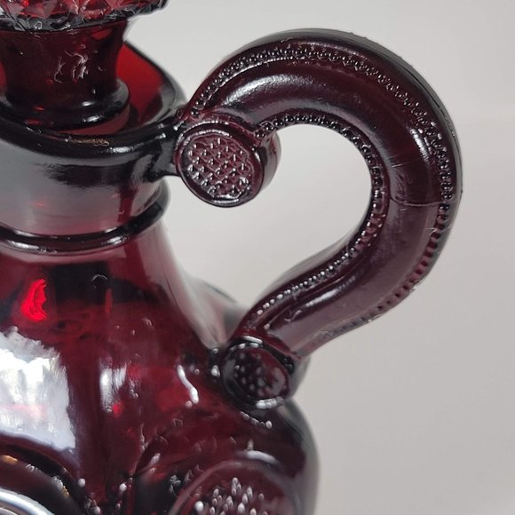 Avon 1876 Cape Cod Wine Decanter Oil Vinegar Dispenser Ruby Red Glass Vintage - Picture 8 of 10